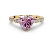 Solitaire Engagement Ring Setting for Fancy Pink Heart-Shaped Center with Crossover Accents and Prong Head in Yellow Gold