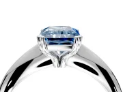 Solitaire Engagement Ring Setting for Fancy Blue Radiant Cut Center with Reverse Tapered Band and Prong Head in Platinum