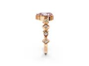 Milgrain Bezel Engagement Ring Setting for Fancy Pink Pear-Shaped Center with Marquise Stations and Bezel Head in Rose Gold