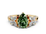 Floral Engagement Ring Setting for Fancy Green Pear-Shaped Center with Marquise Cluster Shoulders and Prong Head in Yellow Gold
