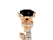 Leaf Motif Engagement Ring Setting for Fancy Black Round Cut Center with Pave Band and Prong Head in Rose Gold