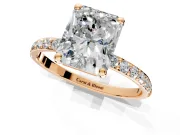 Solitaire Engagement Ring Setting for Radiant Cut Center with Pave Accents and Prong Head in Rose Gold