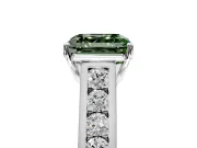 Solitaire Engagement Ring Setting for Fancy Green Asscher Cut Center with Round Cut Channel Band and Prong Head in Sterling Silver