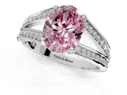 Split Shank Engagement Ring Setting for Fancy Pink Oval Center with Pave Split Shank and Prong Head in Sterling Silver
