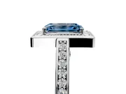 Halo Engagement Ring Setting for Fancy Blue Emerald Cut Center with Framed Halo, Pave Band and Prong Head in White Gold