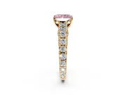 Solitaire Engagement Ring Setting for Fancy Pink Radiant Cut Center with Pave Cathedral Shoulders and Prong Head in Yellow Gold