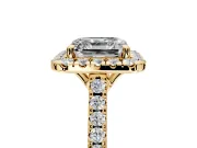 Halo Engagement Ring Setting for Asscher Cut Center with Raised Halo, Pave Band and Prong Head in Yellow Gold