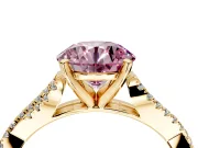 Solitaire Engagement Ring Setting for Fancy Pink Round Cut Center with Twisted Pave Split Shank and Prong Head in Yellow Gold