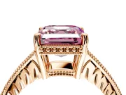 Engraved Engagement Ring Setting for Fancy Pink Asscher Cut Center with Milgrain Pave Band and Prong Head in Rose Gold