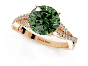 Solitaire Engagement Ring Setting for Fancy Green Round Cut Center with Twisted Pave Split Shank and Prong Head in Rose Gold
