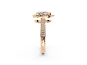 Milgrain Halo Engagement Ring Setting for Pear-Shaped Center with Three-Sided Pave Band and Prong Head in Rose Gold