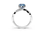 Solitaire Engagement Ring Setting for Fancy Blue Cushion Cut Center with Narrow Twist Pave Band and Prong Head in White Gold