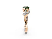 Floral Engagement Ring Setting for Fancy Green Round Cut Center with Trailing Marquise Accents and Prong Head in Rose Gold