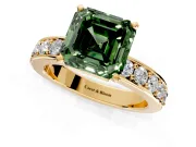 Solitaire Engagement Ring Setting for Fancy Green Asscher Cut Center with Channel-Set Accents and Prong Head in Yellow Gold