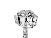 Halo Engagement Ring Setting for Heart-Shaped Center with Heart-Shaped Openwork, Pave Band and Prong Head in Platinum