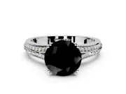 Solitaire Engagement Ring Setting for Fancy Black Round Cut Center with Pave Rail Split Shank and Prong Head in White Gold