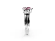 Solitaire Engagement Ring Setting for Fancy Pink Pear-Shaped Center with Grooved Bar Accent Band and Prong Head in Sterling Silver