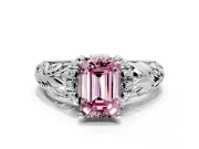 Solitaire Engagement Ring Setting for Fancy Pink Emerald Cut Center with Filigree Accent Basket and Prong Head in Platinum