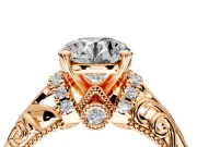 Solitaire Engagement Ring Setting for Round Cut Center with Filigree Accent Basket and Prong Head in Rose Gold