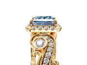 Bypass Halo Engagement Ring Setting for Fancy Blue Princess Cut Center with Bezel Accents, Milgrain and Prong Head in Yellow Gold