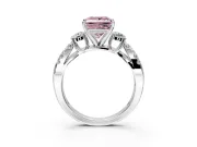 3 Stone Engagement Ring Setting for Fancy Pink Princess Cut Center with Pave Split Shank and Prong Head in Sterling Silver