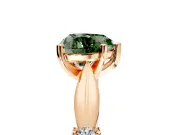 Solitaire Engagement Ring Setting for Fancy Green Heart-Shaped Center with Carved Leaf Shoulders and Prong Head in Rose Gold