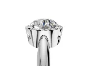 Halo Engagement Ring Setting for Round Cut Center with Tapered Plain Band and Prong Head in Platinum