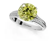 Solitaire Engagement Ring Setting for Fancy Yellow Round Cut Center with Pave Rail Split Shank and Prong Head in Platinum