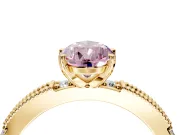 Solitaire Engagement Ring Setting for Fancy Pink Pear-Shaped Center with Milgrain-Edged Pave Band and Prong Head in Yellow Gold