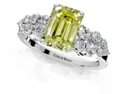 Cluster Engagement Ring Setting for Fancy Yellow Emerald Cut Center with 2-Row Shoulder Clusters and Prong Head in White Gold