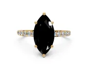 Solitaire Engagement Ring Setting for Fancy Black Marquise Center with Pave Accents and Prong Head in Yellow Gold