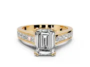 Solitaire Engagement Ring Setting for Emerald Cut Center with Channel Band and Double Claw Prong Head in Yellow Gold