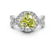 Halo Engagement Ring Setting for Fancy Yellow Heart-Shaped Center with Pave Infinity Twist Band and Prong Head in Platinum