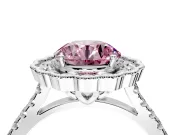 Milgrain Floral Halo Engagement Ring Setting for Fancy Pink Round Cut Center with Pave Band and Prong Head in Platinum