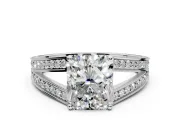 Split Shank Engagement Ring Setting for Radiant Cut Center with Pave Split Shank and Prong Head in Platinum
