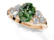 Cluster Engagement Ring Setting for Fancy Green Oval Center with Round Cut Accent Frame and Prong Head in Rose Gold
