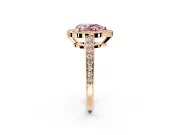 Bezel-Framed Halo Engagement Ring Setting for Fancy Pink Pear-Shaped Center with Pave Band and Prong Head in Rose Gold