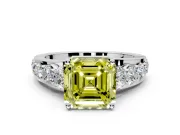 Solitaire Engagement Ring Setting for Fancy Yellow Asscher Cut Center with Graduated Shared Prongs and Prong Head in Platinum