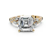 Solitaire Engagement Ring Setting for Asscher Cut Center with Marquise Accent Twist Band and Prong Head in Yellow Gold