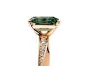 Side Accent Engagement Ring Setting for Fancy Green Emerald Cut Center with Accent Shoulders and Prong Head in Rose Gold
