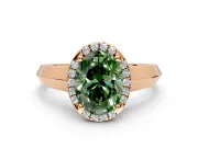 Halo Engagement Ring Setting for Fancy Green Oval Center with Knife Ridge Cathedral Band and Prong Head in Rose Gold