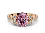 Cluster Engagement Ring Setting for Fancy Pink Oval Center with Bezel Accent Clusters and Prong Head in Rose Gold