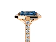 Halo Engagement Ring Setting for Fancy Blue Emerald Cut Center with Pave Accents, Heart Basket and Prong Head in Rose Gold