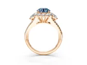 Halo Engagement Ring Setting for Fancy Blue Round Cut Center with Two-Strand Split Shank and Prong Head in Rose Gold
