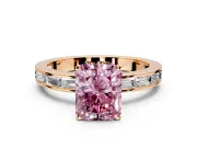 Solitaire Engagement Ring Setting for Fancy Pink Radiant Cut Center with Channel Baguette Band and Prong Head in Rose Gold