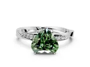 Side Accent Engagement Ring Setting for Fancy Green Heart-Shaped Center with Accent Shoulders and Prong Head in Sterling Silver