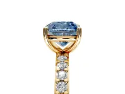 Solitaire Engagement Ring Setting for Fancy Blue Cushion Cut Center with Round Cut Pave Band and Prong Head in Yellow Gold