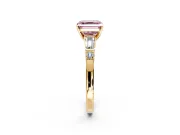 Bar-Set Engagement Ring Setting for Fancy Pink Asscher Cut Center with Tapered Baguette Accents and Prong Head in Yellow Gold