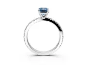 Solitaire Engagement Ring Setting for Fancy Blue Emerald Cut Center with Fine Pave Band and Claw Prong Head in Sterling Silver