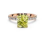 Open Basket Engagement Ring Setting for Fancy Yellow Radiant Cut Center with Pave Band and Prong Head in Rose Gold